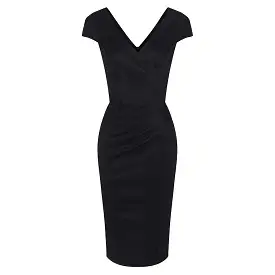 Black Capped Sleeve Bodycon Pencil Wiggle Dress