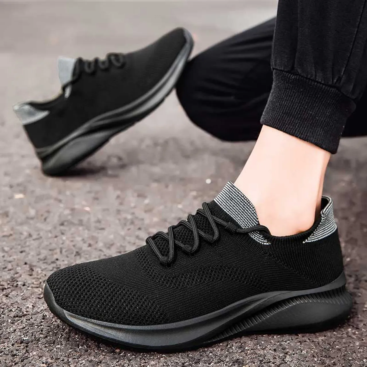 Black flyknit pattern texture sport shoe sneaker