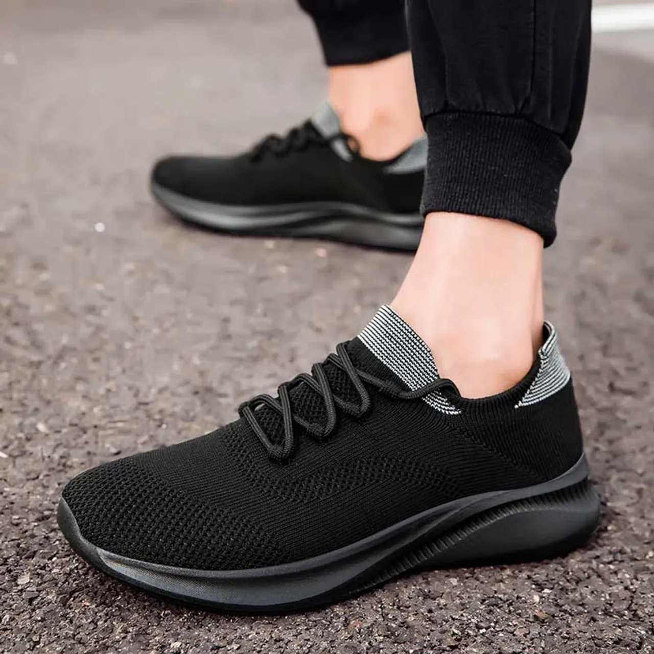 Black flyknit pattern texture sport shoe sneaker