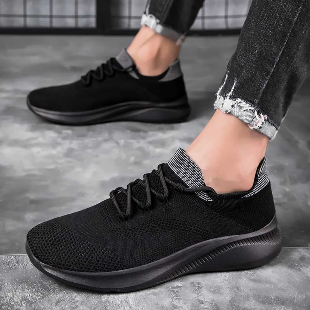 Black flyknit pattern texture sport shoe sneaker