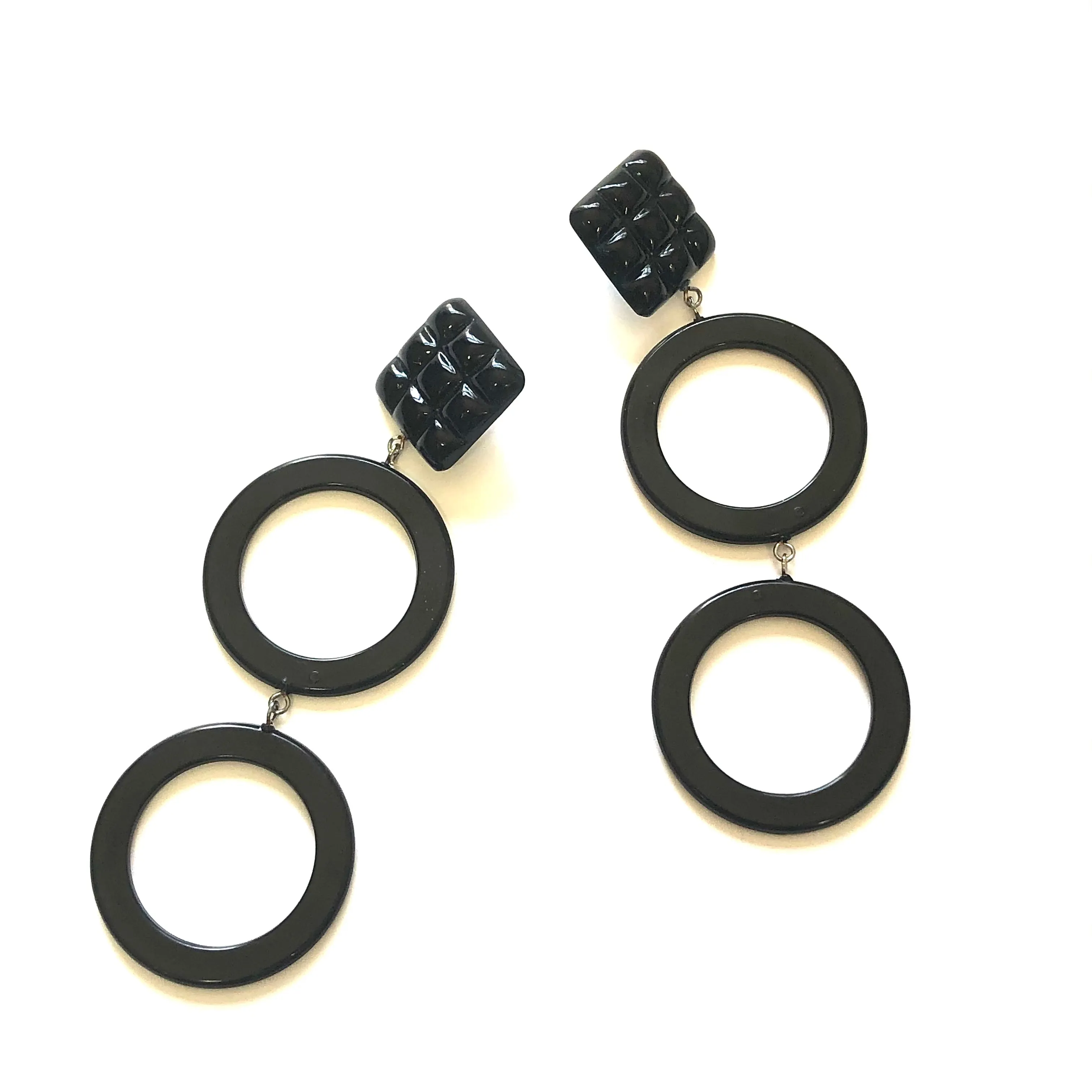 Black Hatched Loop Statement Earrings