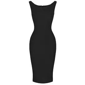 Black Sleeveless 1940s Hollywood Style Bodycon Wiggle Dress