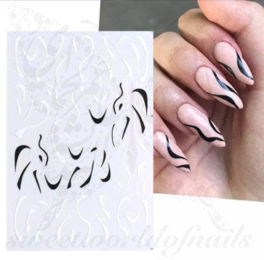 Black White Lines Nail Art Stickers