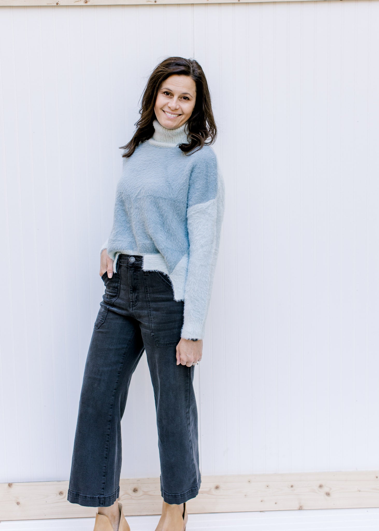 Blue Gray Contrast Sweater