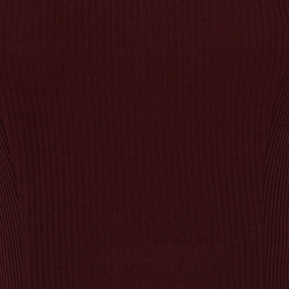 Burgundy Red Vintage Ribbed Knitted Short Sleeve Top