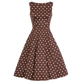 Chocolate Brown And White Polka Dot 50s Audrey Swing Dress