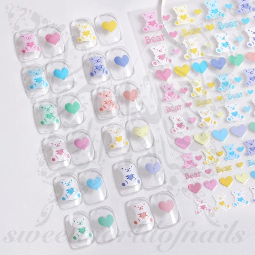 Colorful Teddy Bear Nail Art Nail Stickers