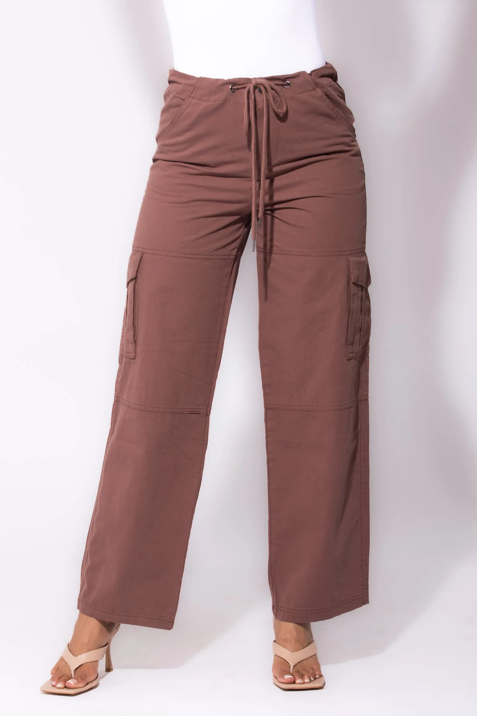 Cotton Drawstring wide leg cargo pants