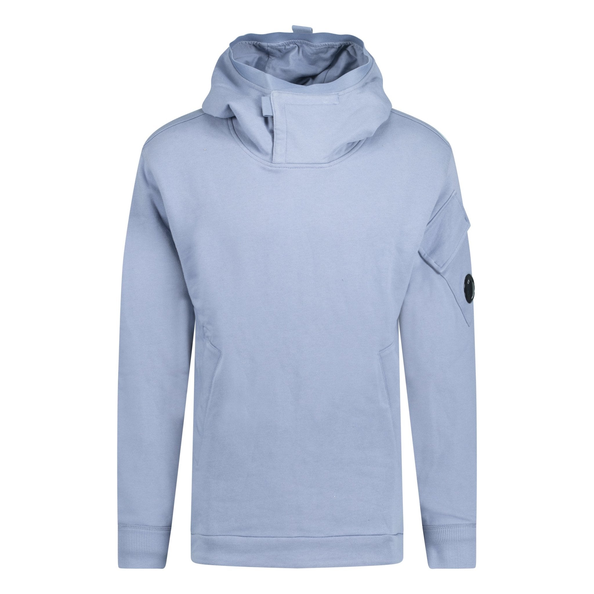 CP COMPANY BUTTON UP NECK LENS HOODIE LIGHT BLUE