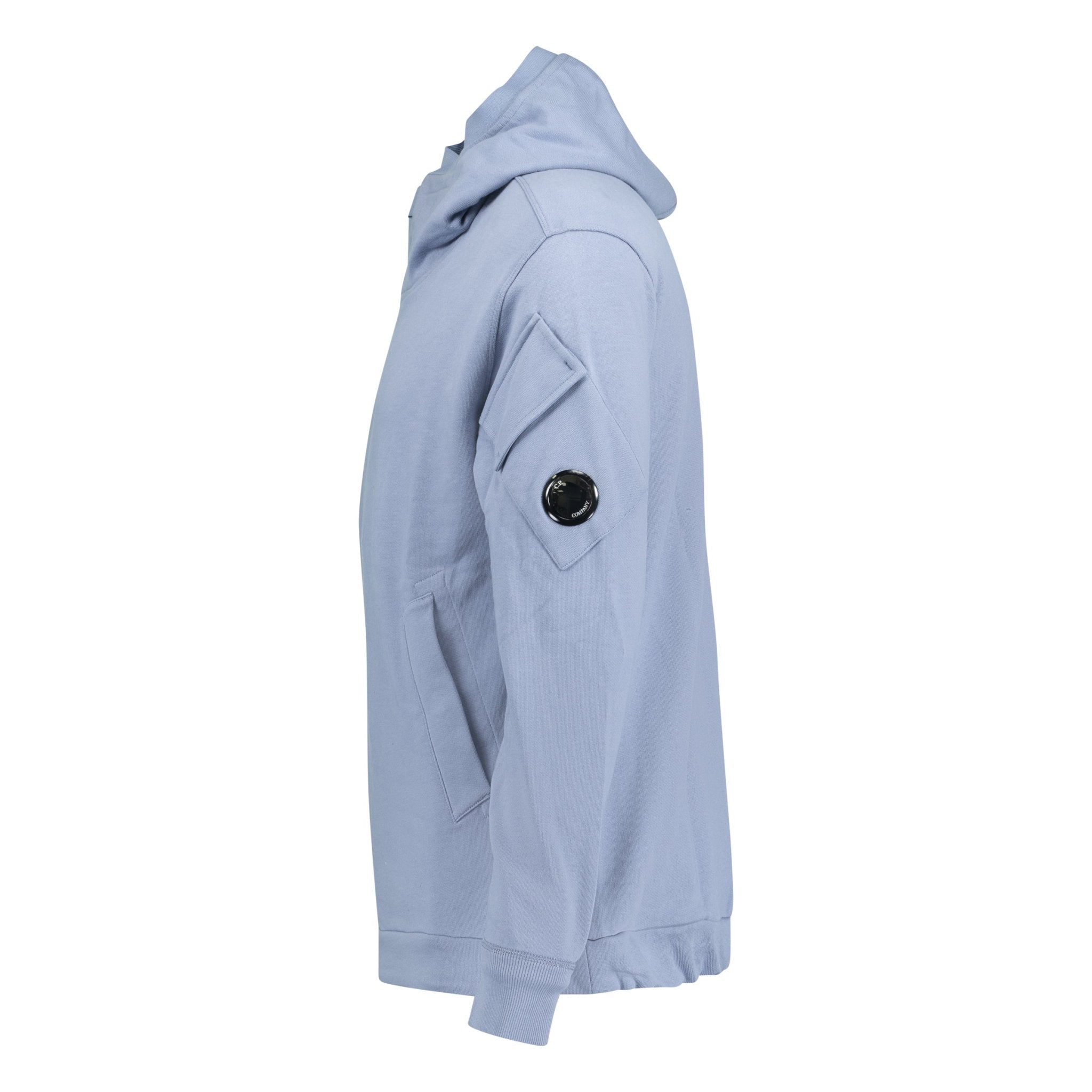 CP COMPANY BUTTON UP NECK LENS HOODIE LIGHT BLUE