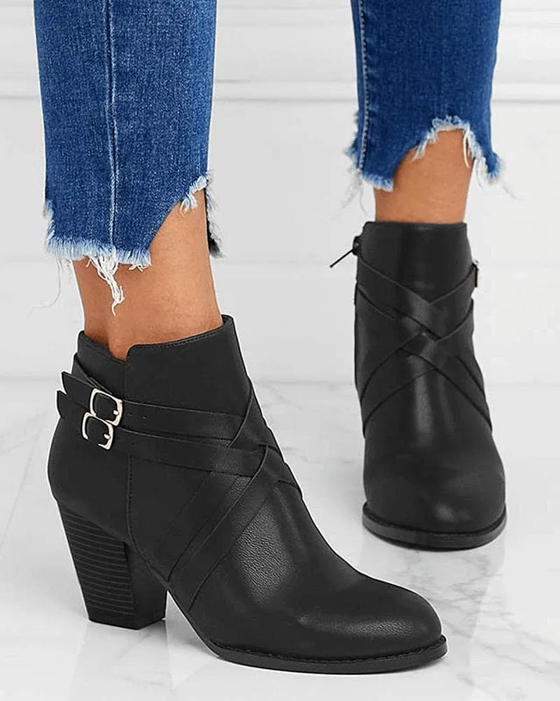 Cross-strap Zipper Boots