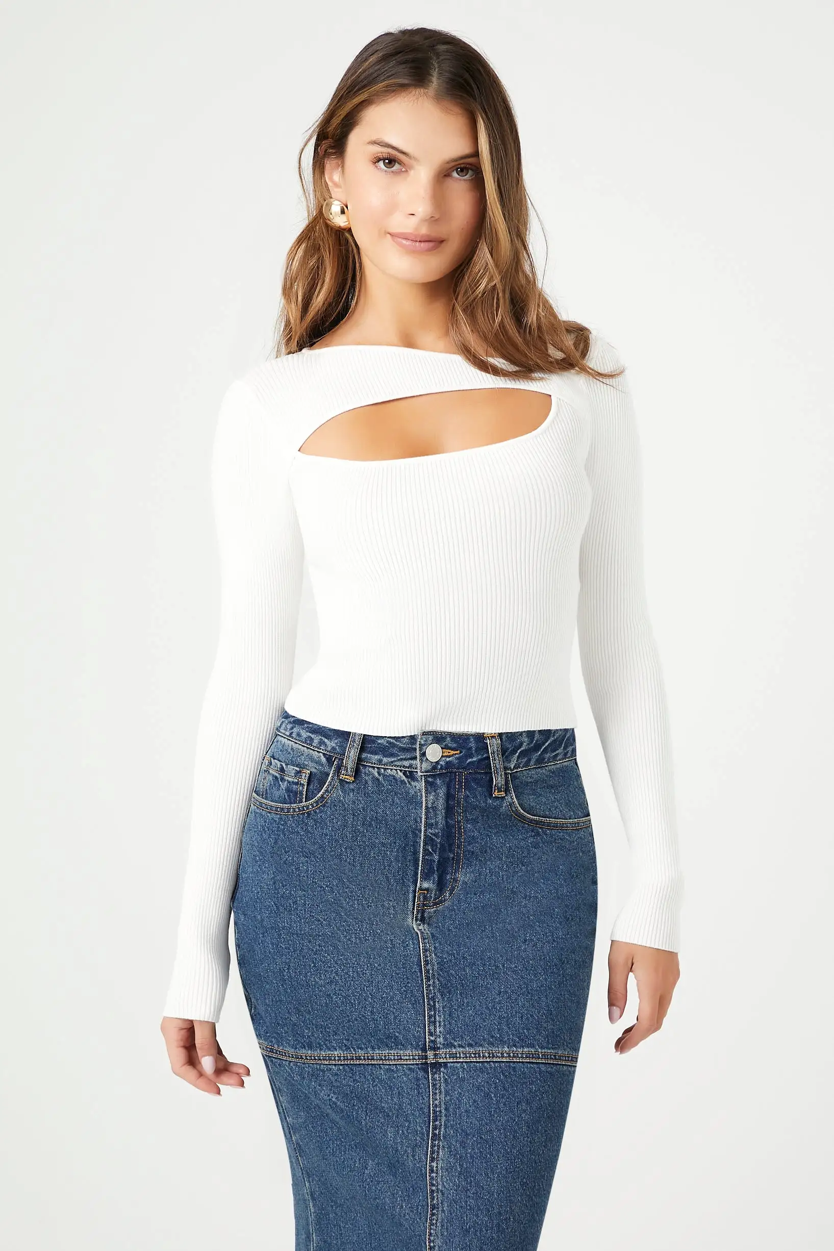 Cutout Ribbed Knit Sweater