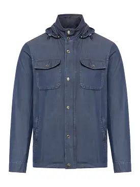 Denim shirt jacket with hood