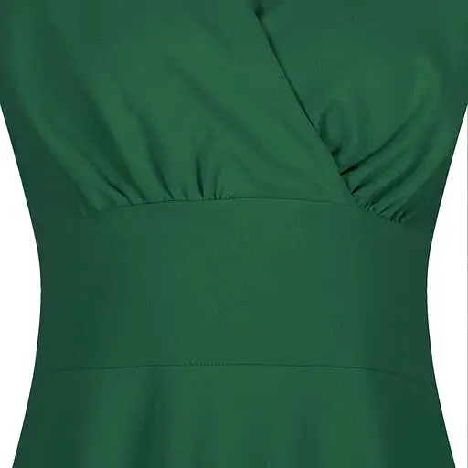 Emerald Green A Line Vintage Crossover Capped Sleeve Tea Swing Dress