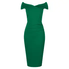 Emerald Green Cap Sleeve Crossover Top Bardot Wiggle Dress