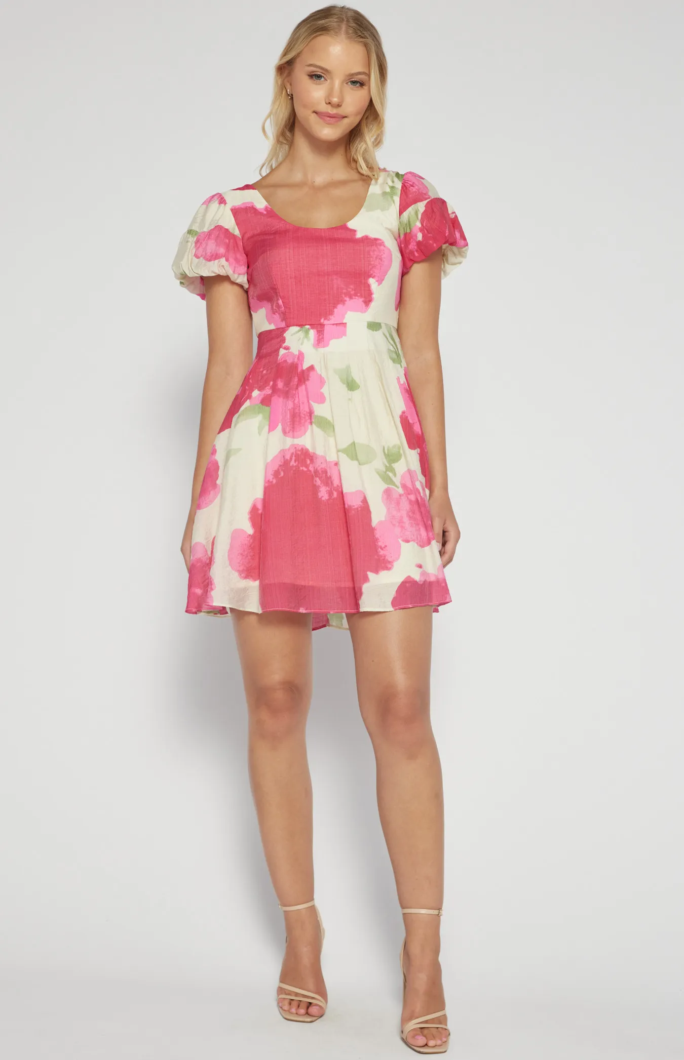 Floral Print Round Neck Mini Dress (SDR1534A)