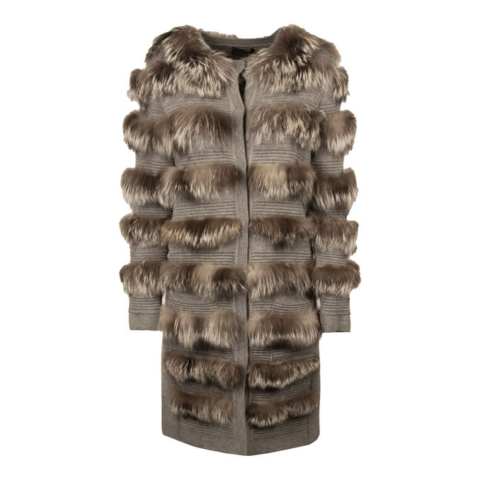 FUR KNITTED COAT Woman Grey