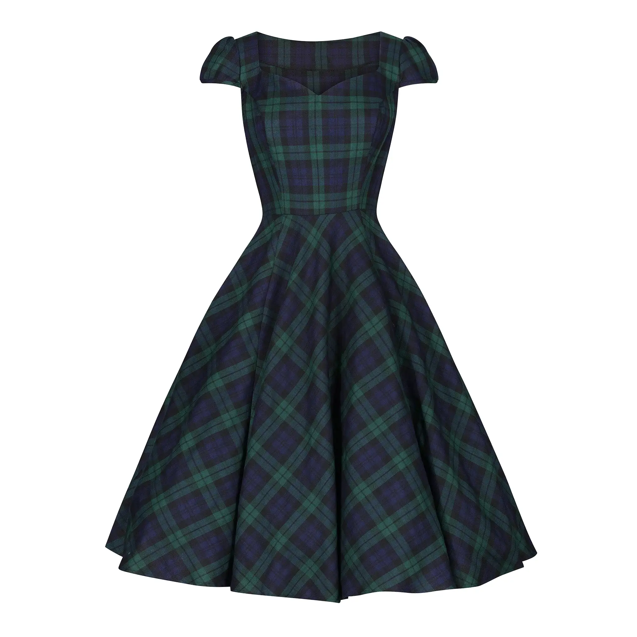 Green and Blue Woven Tartan Check Rockabilly Burns 50s Swing Dress