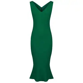 Green Sleeveless Peplum Hem Bodycon Wiggle Party Dress