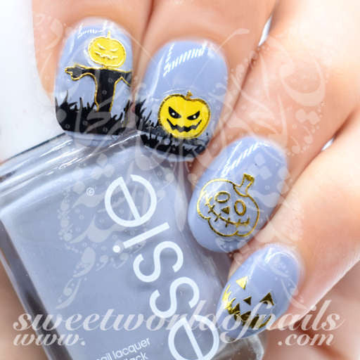 Halloween Nail Art Scary Pumpkin Gold Stickers