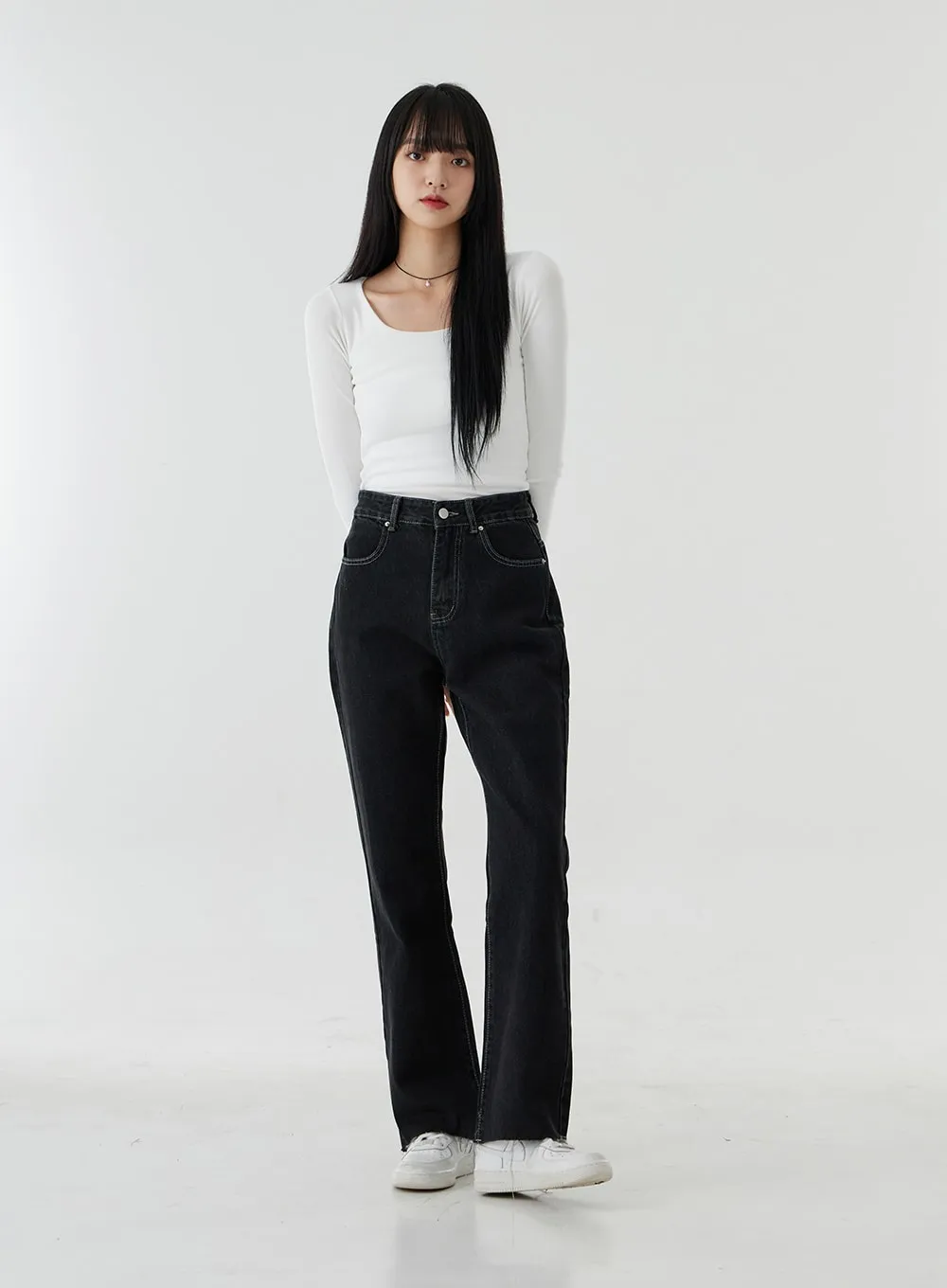 High Waist Bootcut Denim Pants OO21