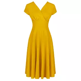 Honey Yellow A Line Vintage Crossover Capped Sleeve Swing Dress