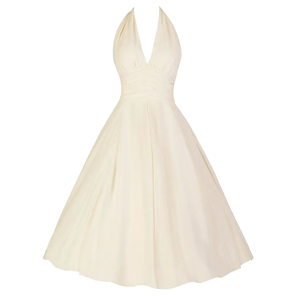 Ivory White Chiffon Vintage Marilyn Monroe Style 50s Swing Dress