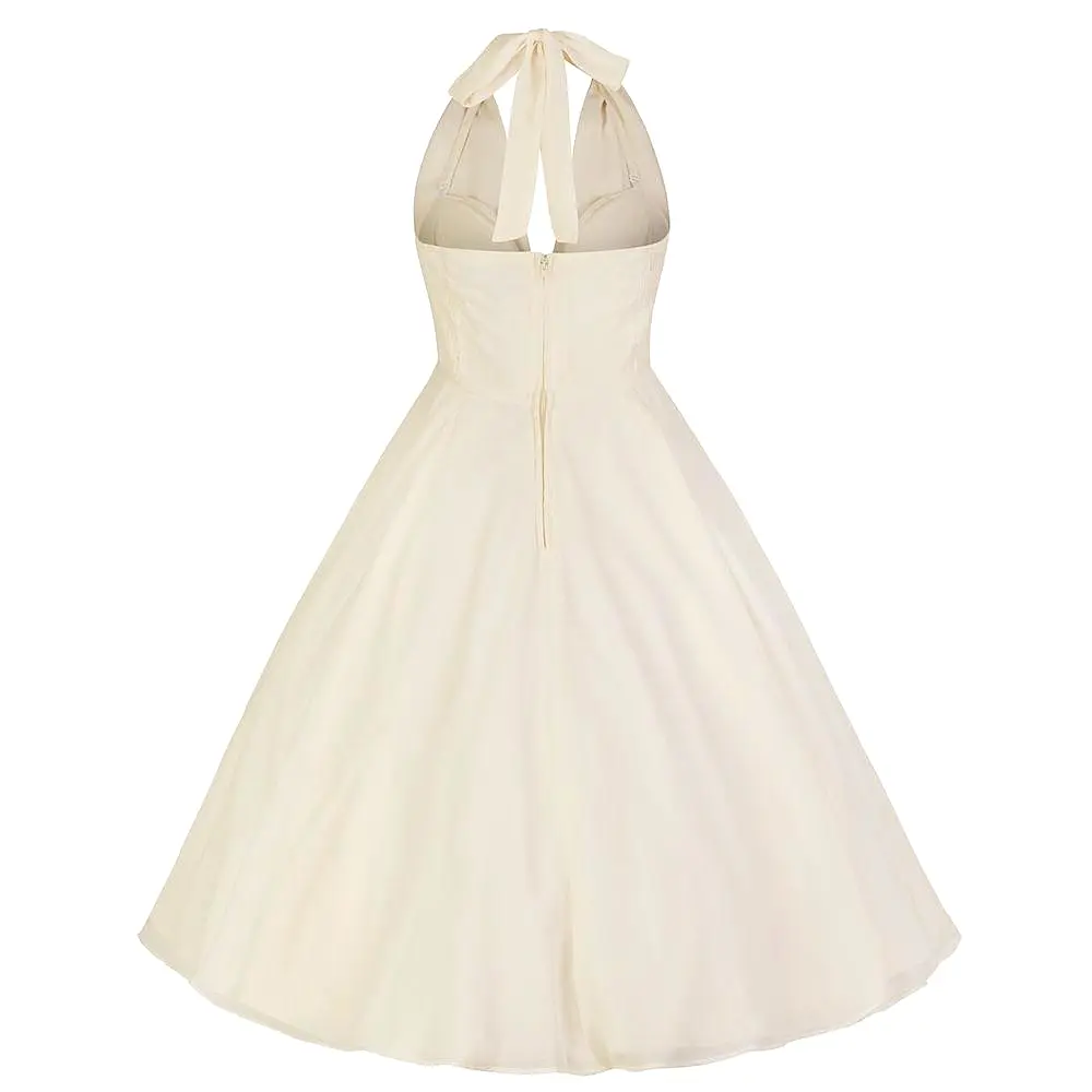 Ivory White Chiffon Vintage Marilyn Monroe Style 50s Swing Dress