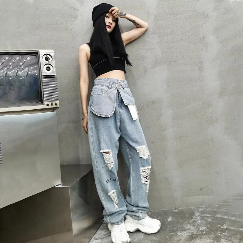 Kuma High Waist Ripped Denim Pants