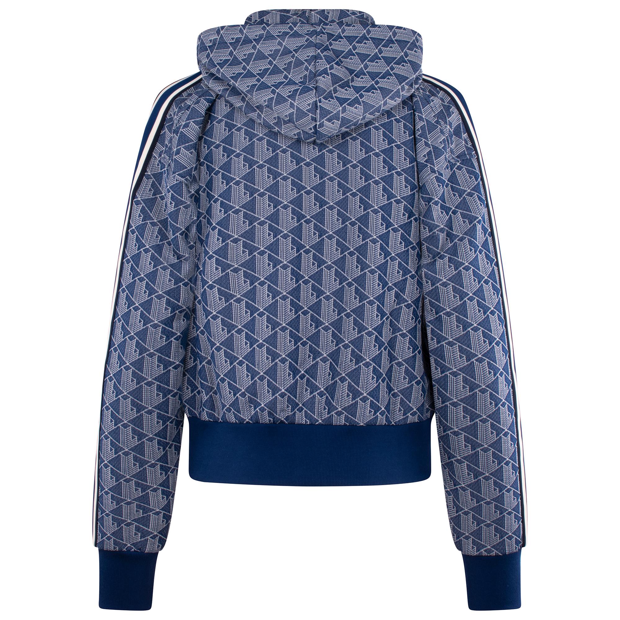 Ladies Lacoste Monogram Jacquard Zip Front Hoodie Navy/White