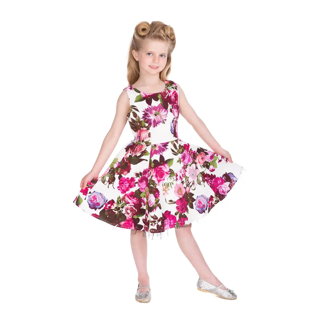 Little Kitty Girl's Cream White and Pink Floral Party Dress