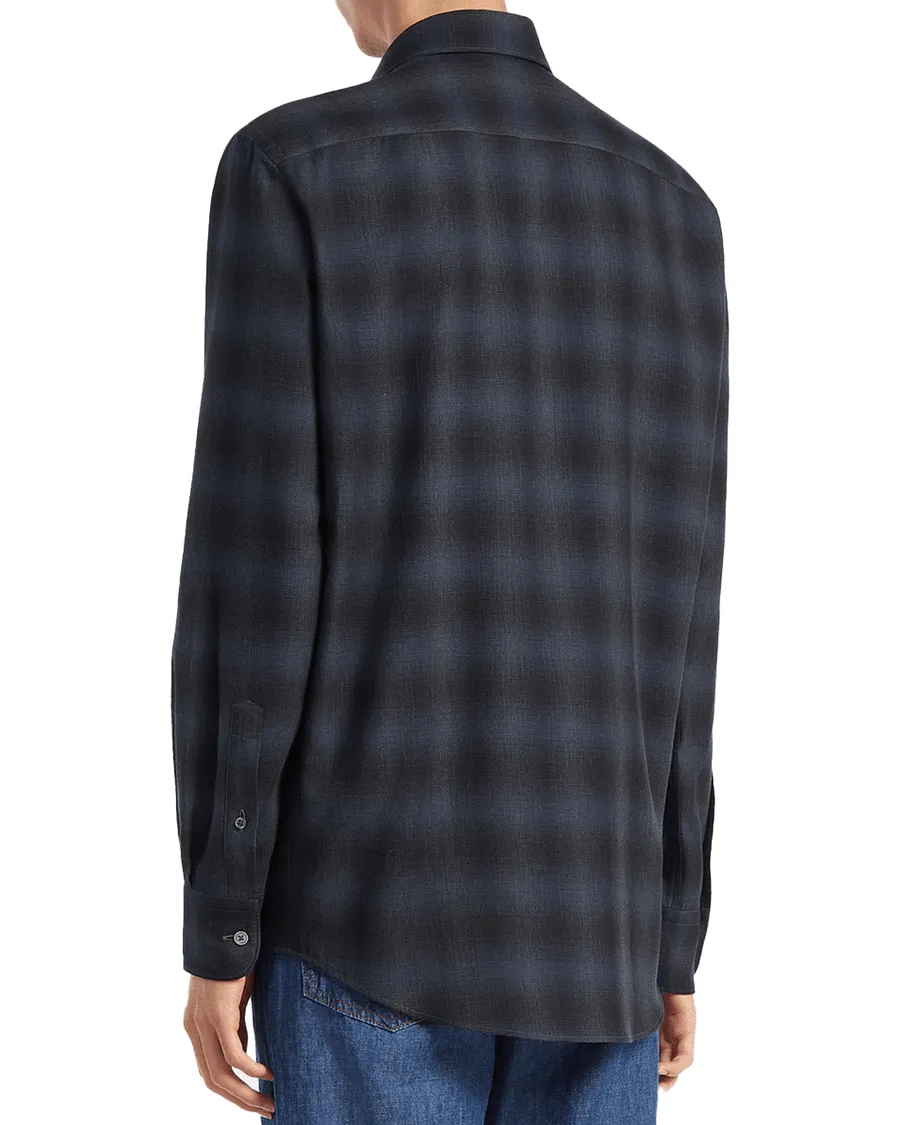 Navy Blue and Black Checked Cashco Sportshirt