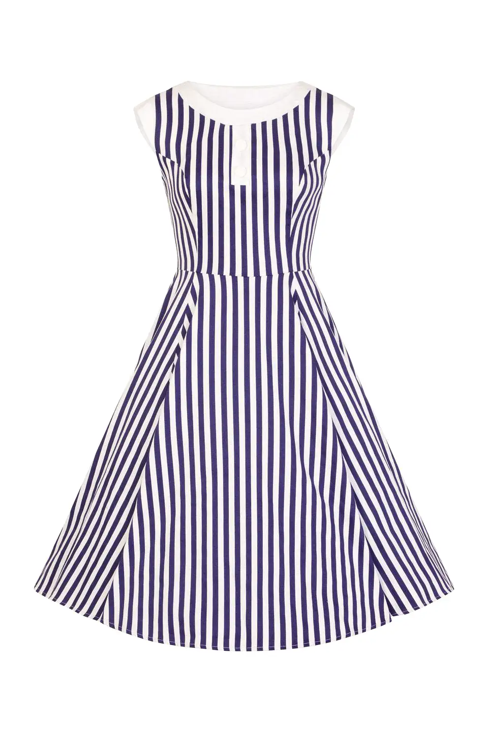 Navy Blue and White Striped Sleeveless Rockabilly 50s Swing Dress