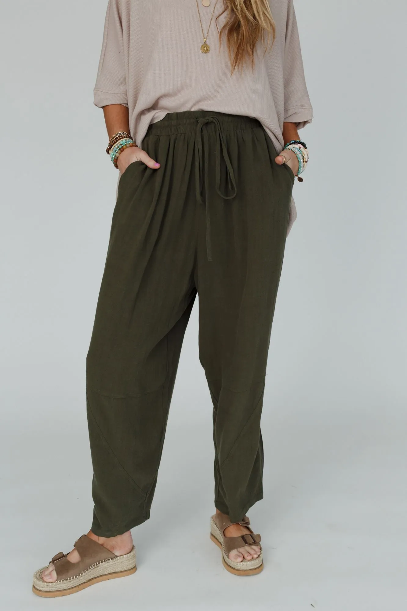 Nomadic Nature Drawstring Harem Pants - Moss