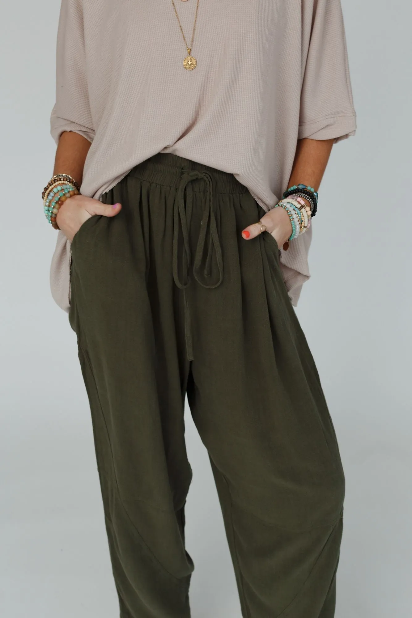 Nomadic Nature Drawstring Harem Pants - Moss