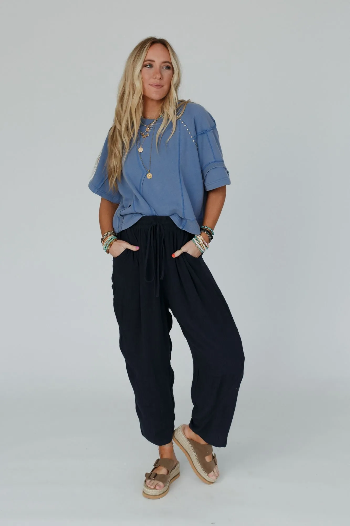 Nomadic Nature Drawstring Harem Pants - Navy