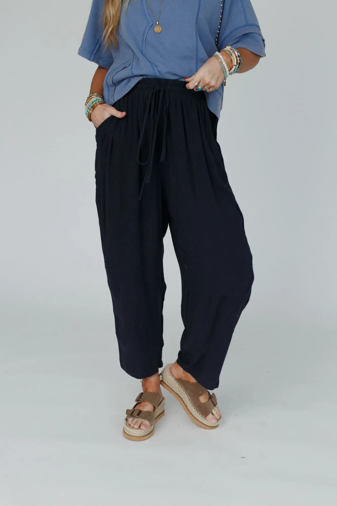 Nomadic Nature Drawstring Harem Pants - Navy