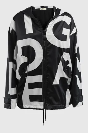 PAG PRINT SATIN HOODIE JACKET BLACK