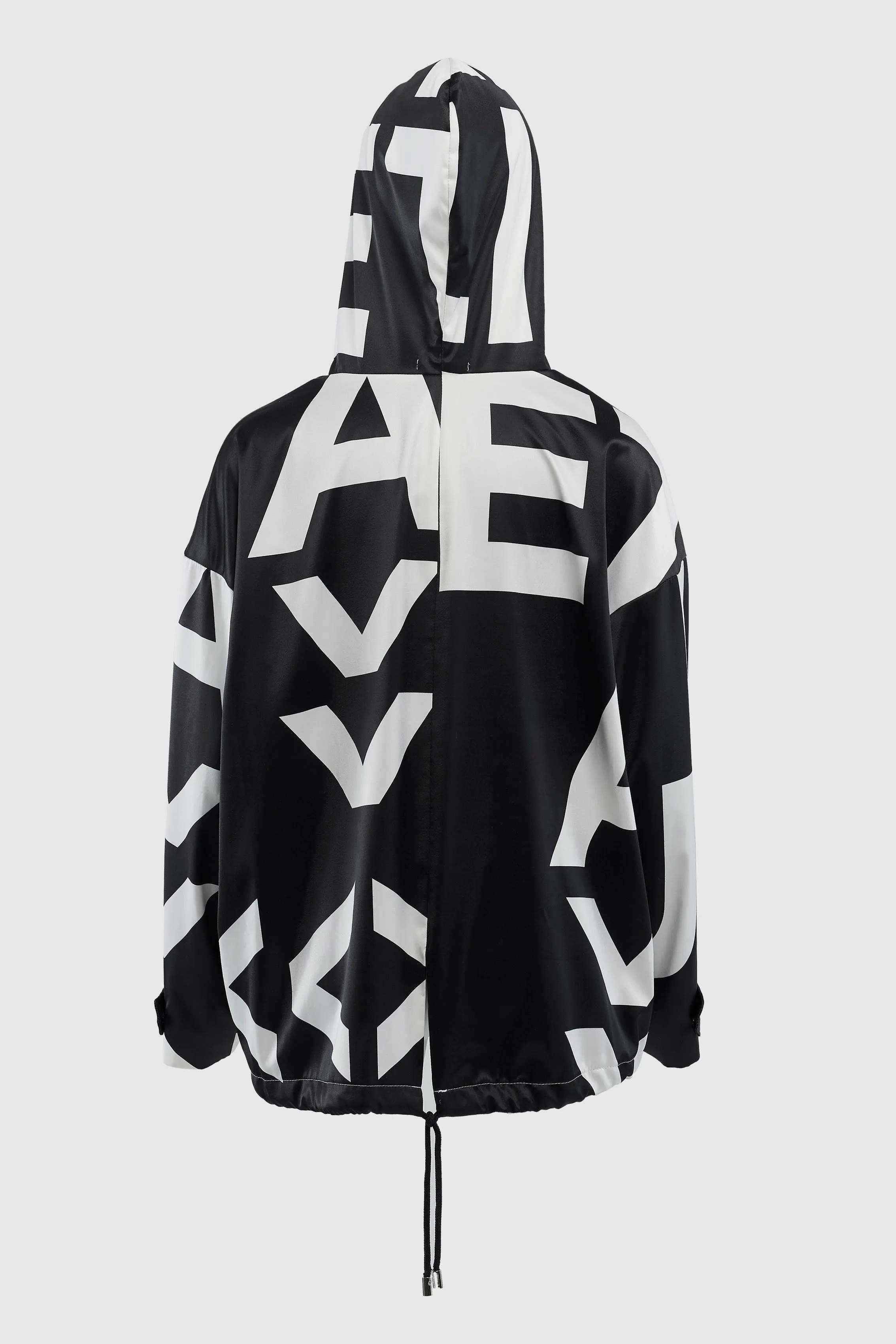 PAG PRINT SATIN HOODIE JACKET BLACK