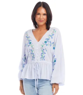 Petite Size Embroidered Drawstring Top