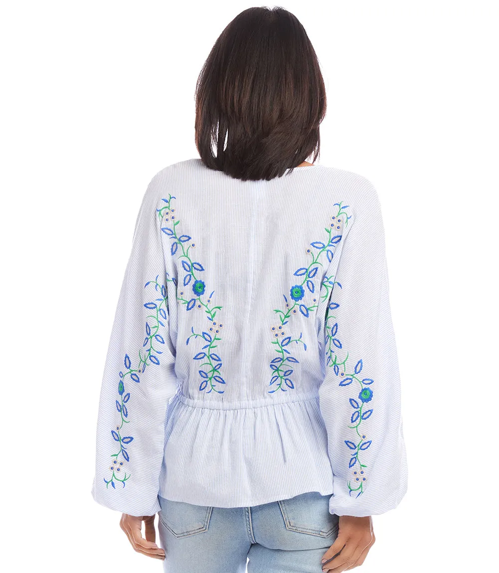 Petite Size Embroidered Drawstring Top