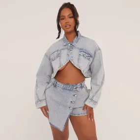 Plus Oversized Split Front Cropped Jacket In Blue Denim