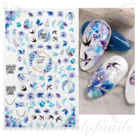 Purple flowers Birds Nail Art Stickers