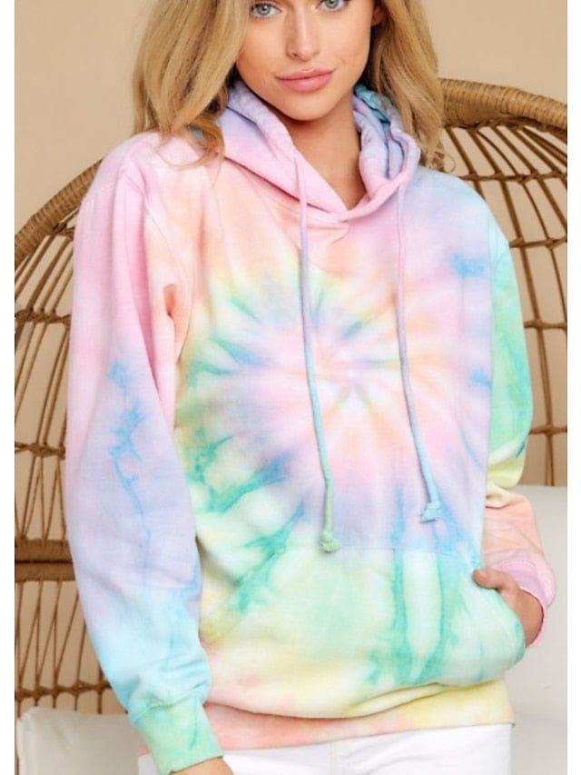 Rainbow Tie-Dye Hoodie Pullover for Women