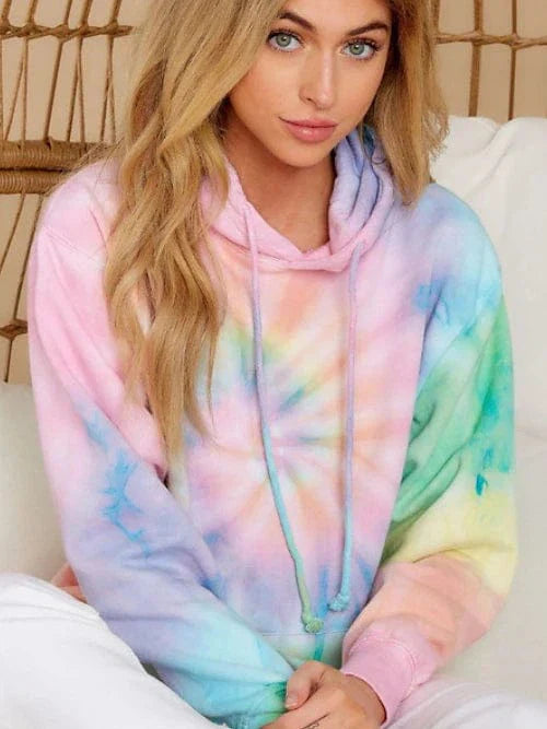 Rainbow Tie-Dye Hoodie Pullover for Women