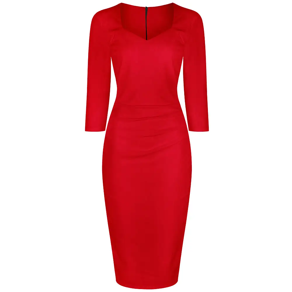 Red 1940's Vintage 3/4 Sleeve Bodycon Pencil Dress