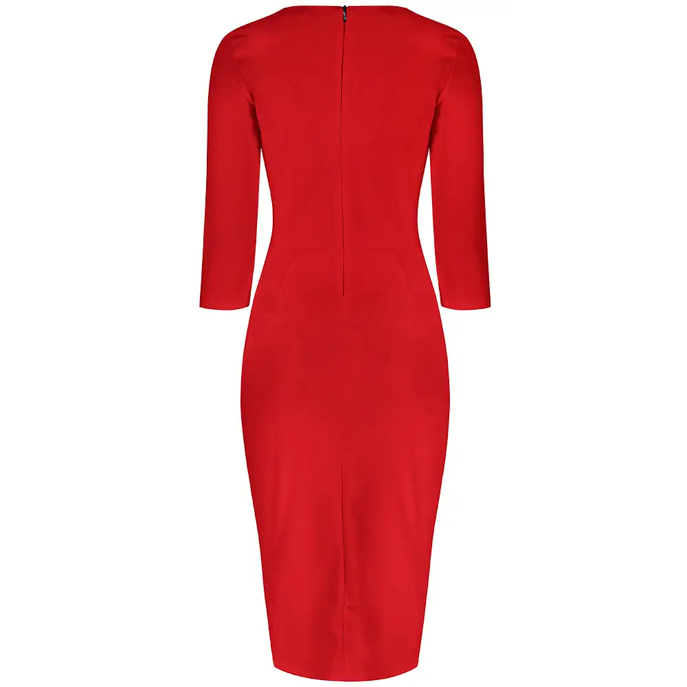 Red 1940's Vintage 3/4 Sleeve Bodycon Pencil Dress