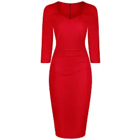 Red 1940's Vintage 3/4 Sleeve Bodycon Pencil Dress