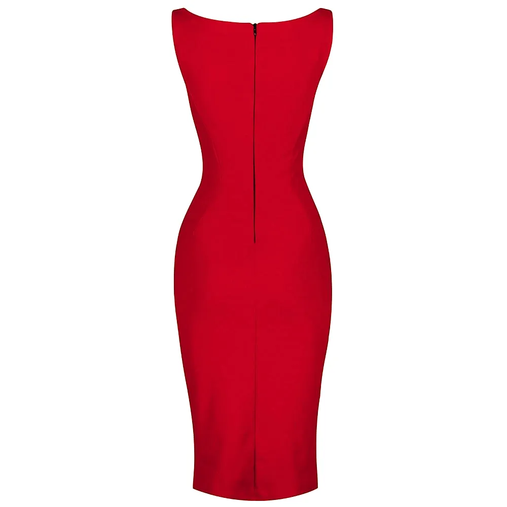 Red 40s Bodycon Sleeveless Hollywood Wiggle Dress