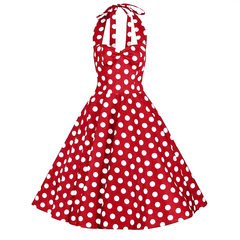 Red and White Polka Dot Rockabilly 50s Halter Swing Dress